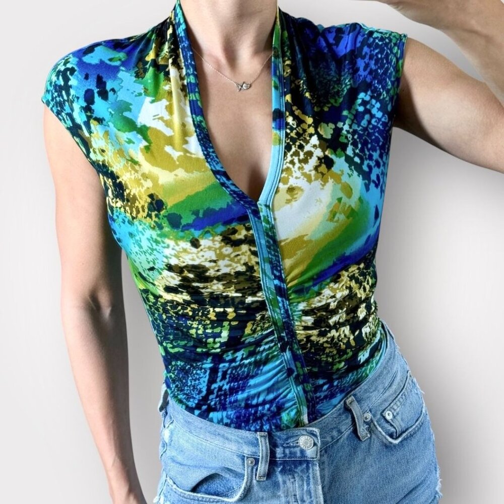Y2k Cache Abstract Snake Print Ruched V-Neck Baby… - image 2